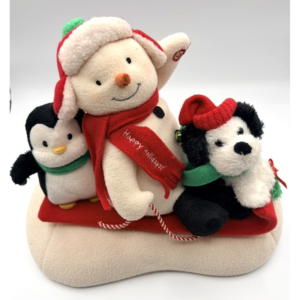 Hallmark Jingle Pals 2007 Snow What Fun Sledders Snowman Animated Plush Sings 🎄